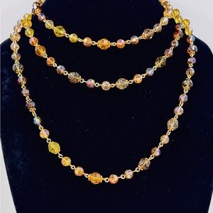 Joan Rivers Vintage Long 60” Gold & Orange/Yellow/Brown Beaded Necklace